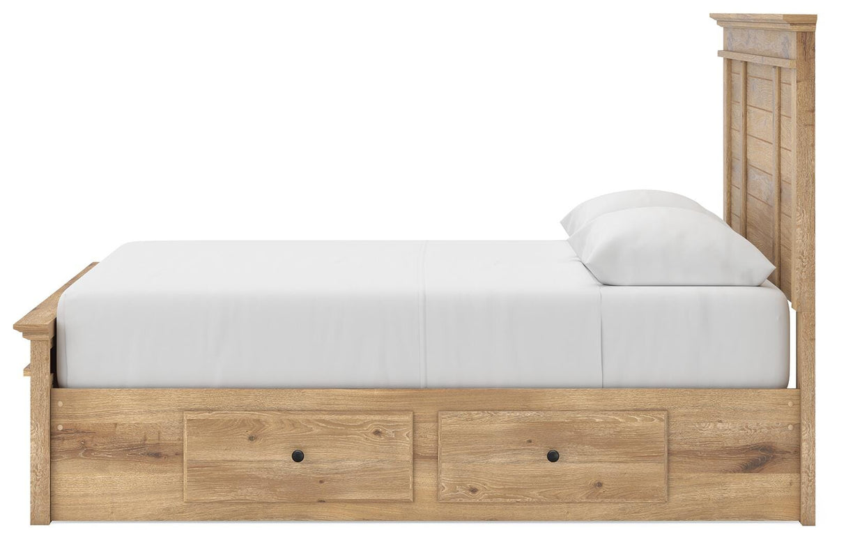 Makidern Tan Queen Panel Bed with Storage, Dresser and Mirror from Ashley - Luna Furniture