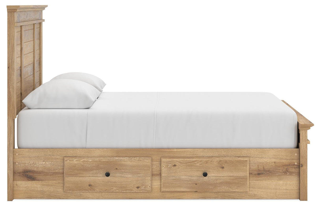 Makidern Tan Queen Panel Bed with Storage, Dresser and Mirror from Ashley - Luna Furniture