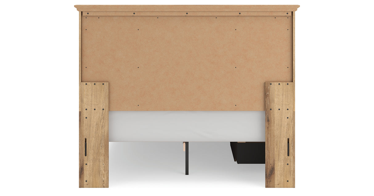 Makidern Tan Queen Panel Bed with Storage, Dresser and Mirror from Ashley - Luna Furniture
