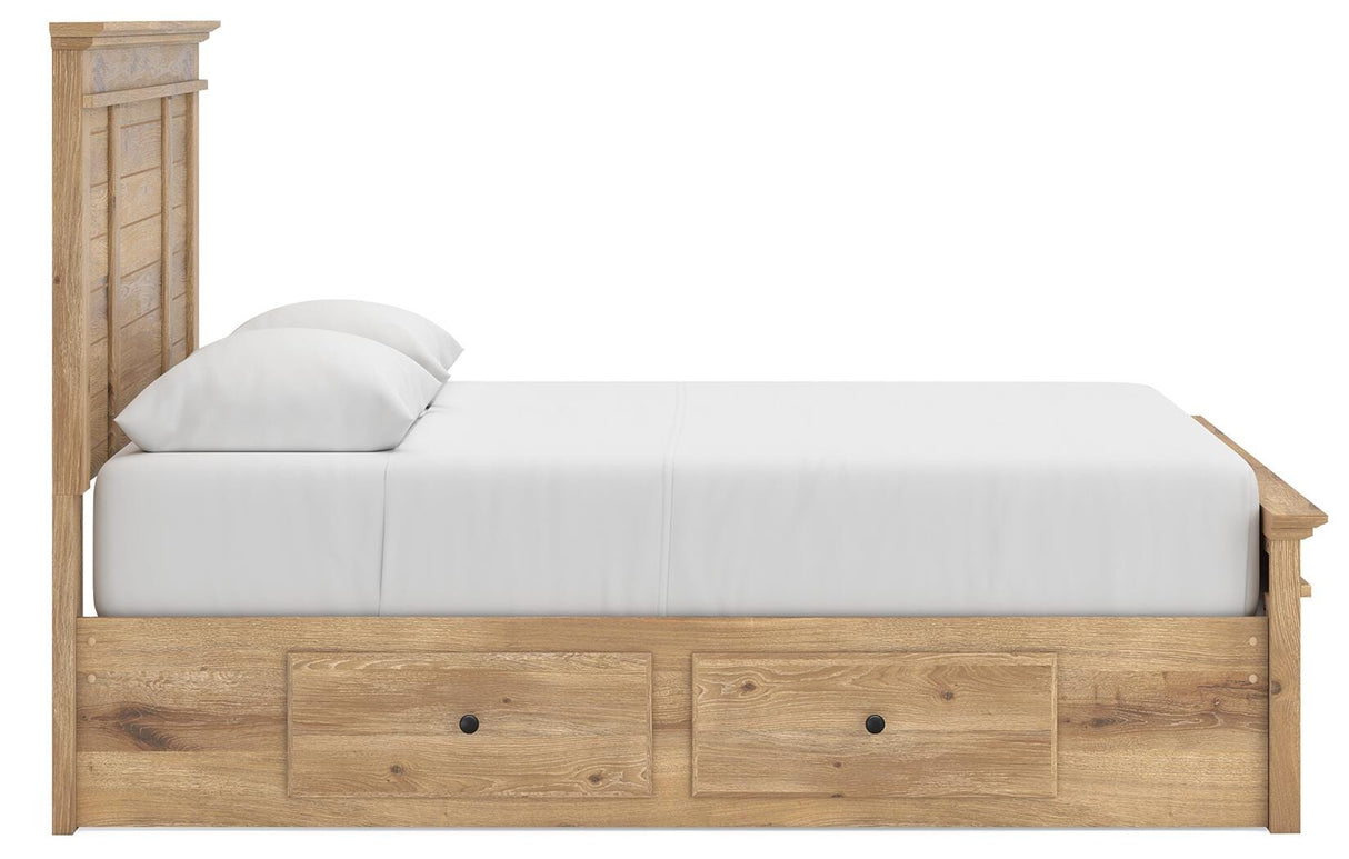 Makidern Tan Queen Panel Bed with Storage, Dresser and Mirror from Ashley - Luna Furniture