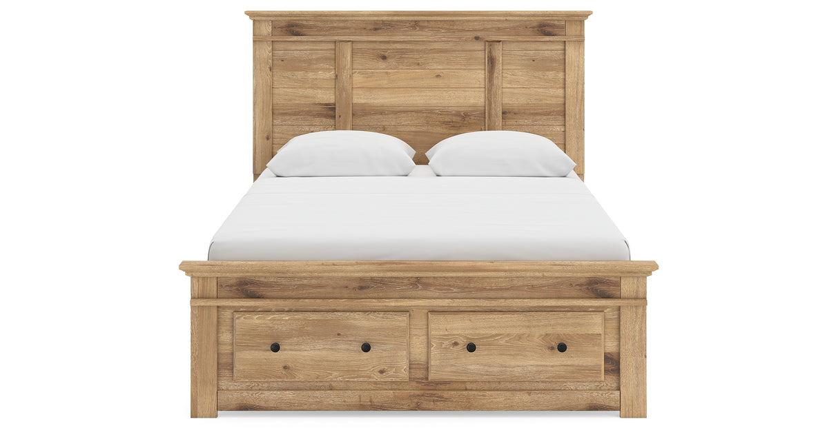 Makidern Tan Queen Panel Storage Bed, Dresser and Mirror from Ashley - Luna Furniture