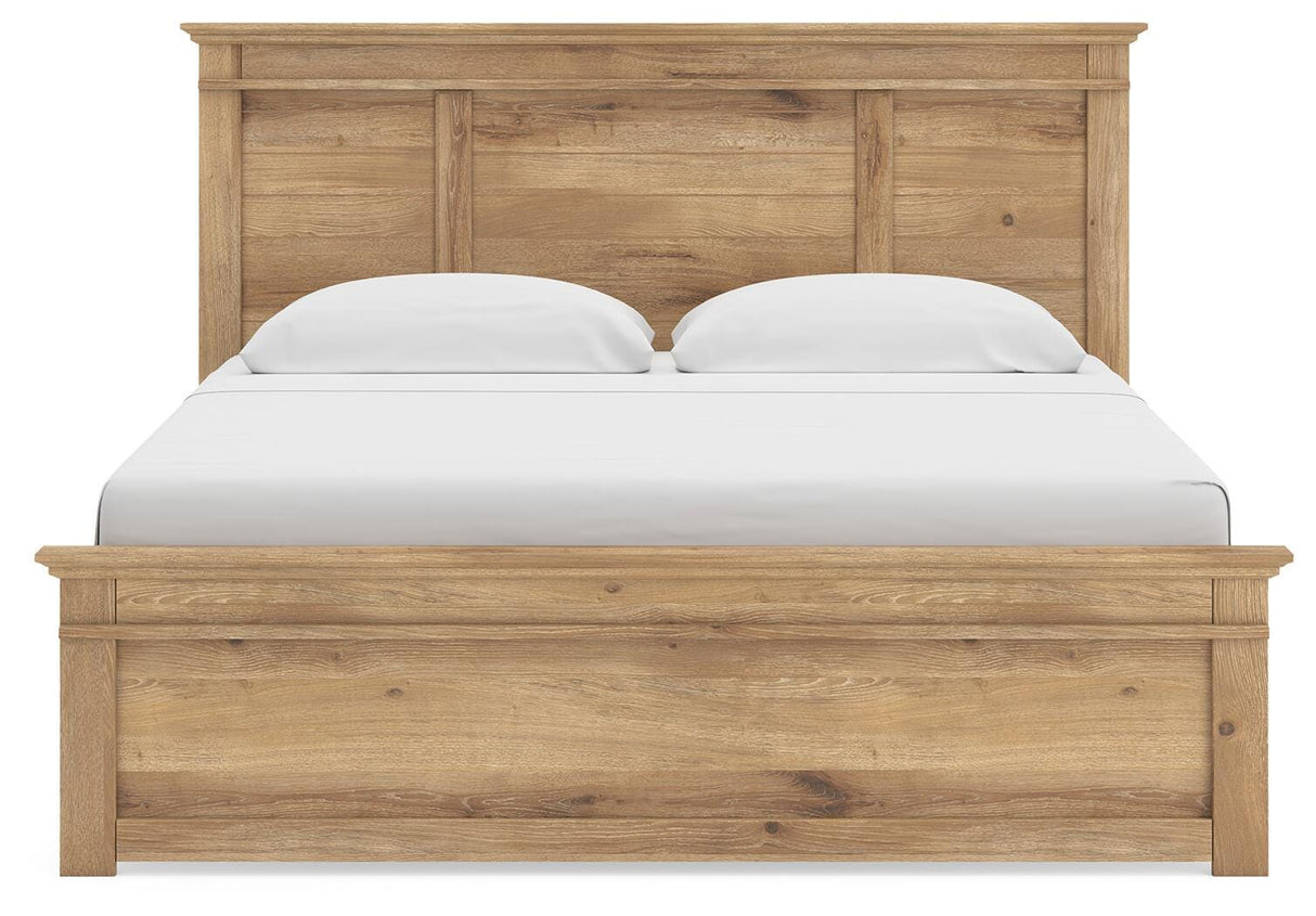 Makidern Tan King Panel Bed, Dresser, Mirror and 2 Nightstands