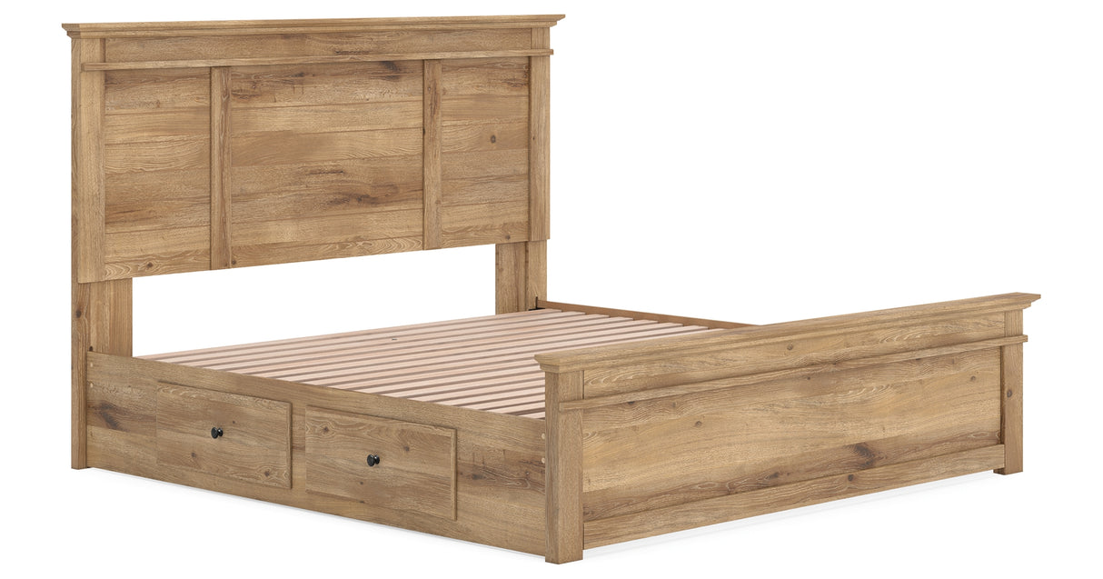 Makidern Tan King Panel Storage Bed from Ashley Furniture - Luna Furniture