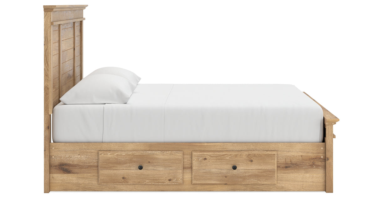 Makidern Tan King Panel Storage Bed from Ashley Furniture - Luna Furniture