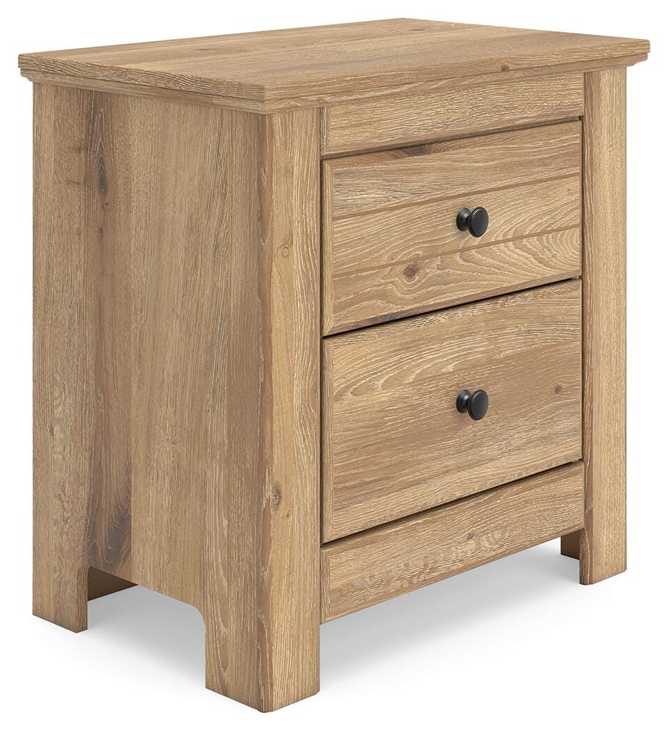 Makidern Tan King Panel Bed, Dresser, Mirror and 2 Nightstands