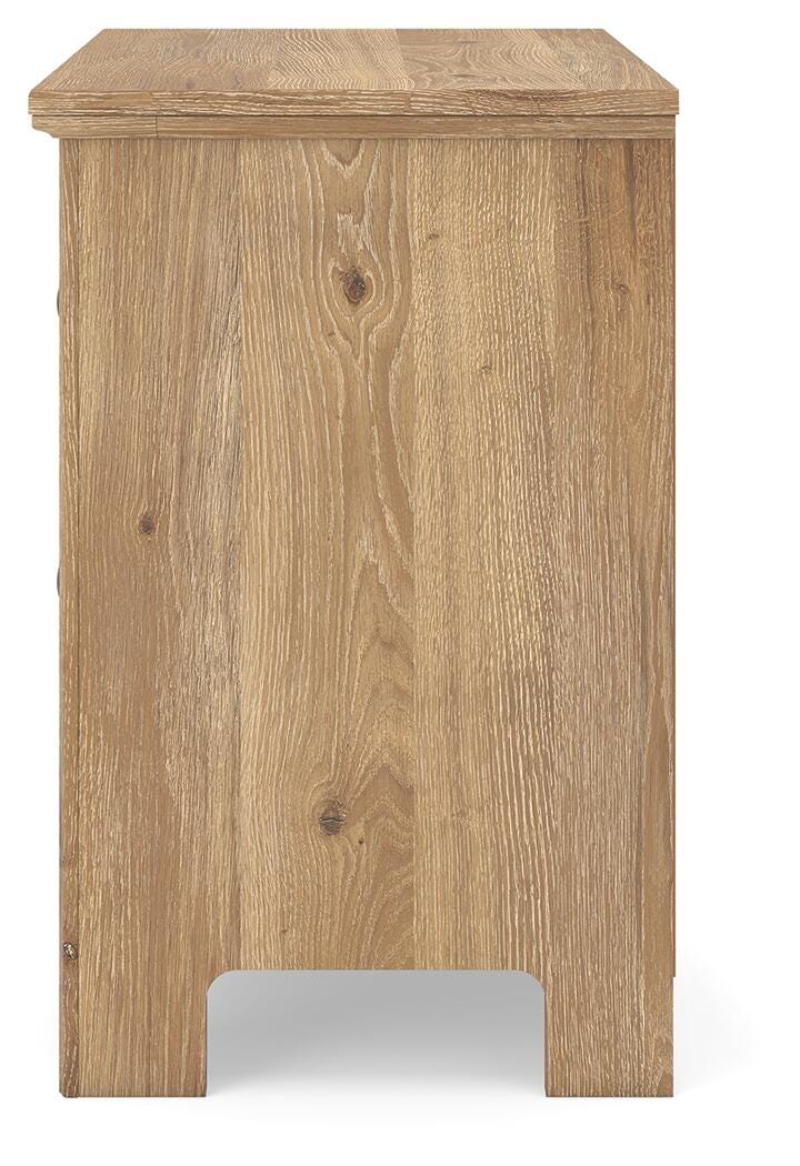 Makidern Tan King Panel Bed, Dresser, Mirror and 2 Nightstands