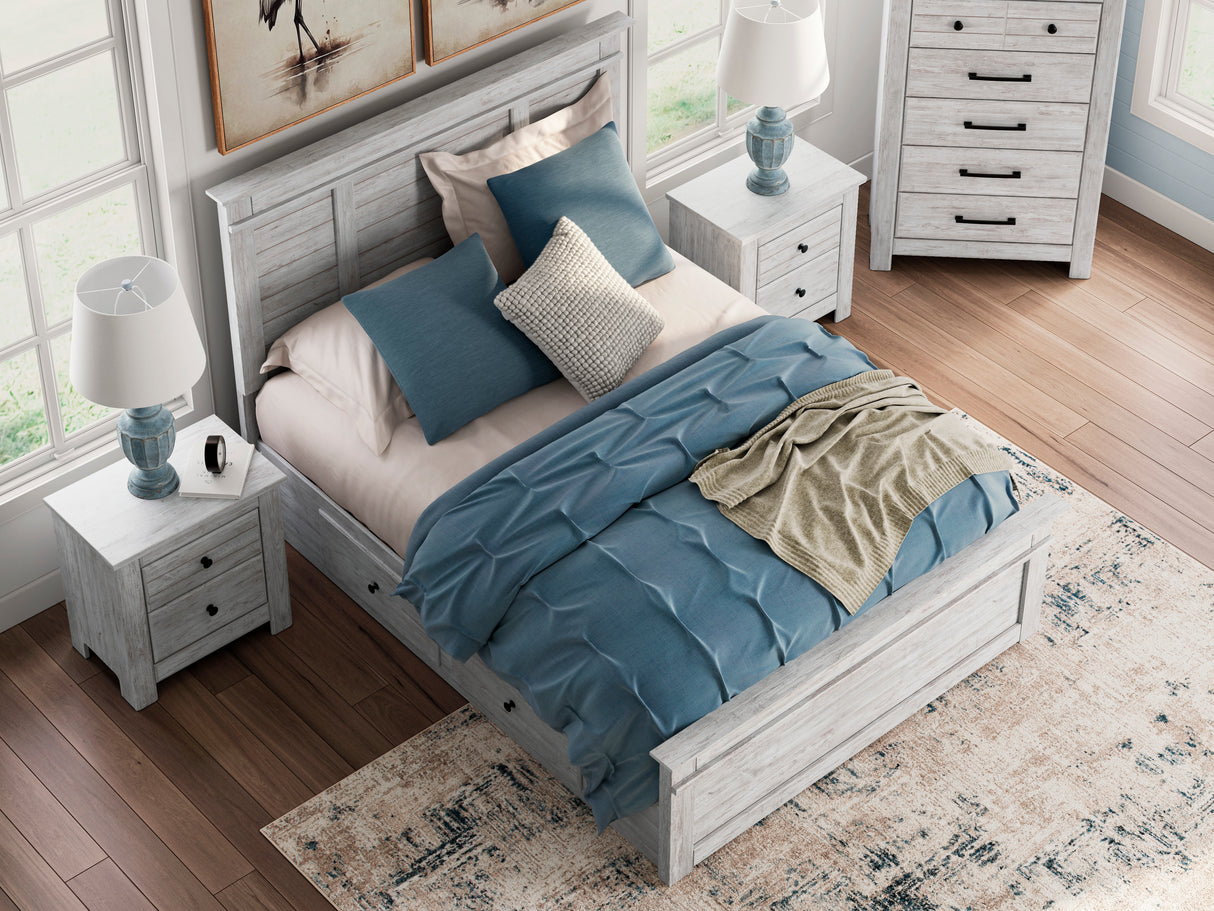 Makidern Whitewash Storage Panel Bedroom Set with 4 Side Drawers from Ashley - Luna Furniture