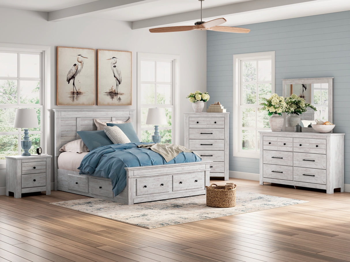 Makidern Whitewash Storage Panel Bedroom Set with 4 Drawers from Ashley - Luna Furniture