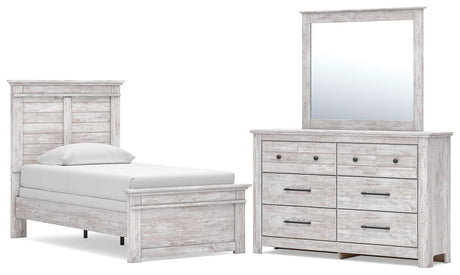 Makidern Whitewash Twin Panel Bed, Dresser and Mirror from Ashley - Luna Furniture