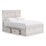 Makidern Whitewash Full Panel Bed with Storage