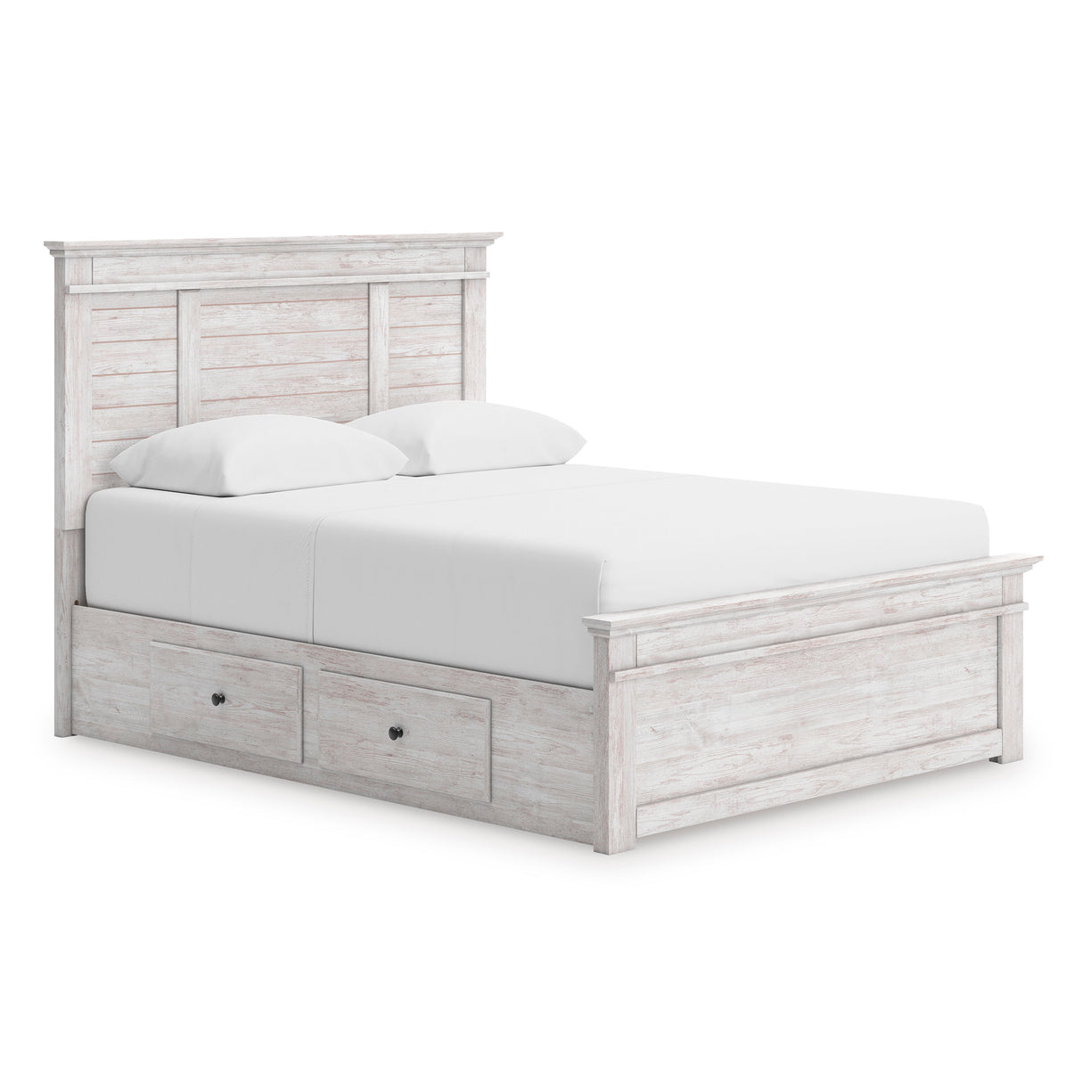 Makidern Whitewash Full Panel Bed with Storage