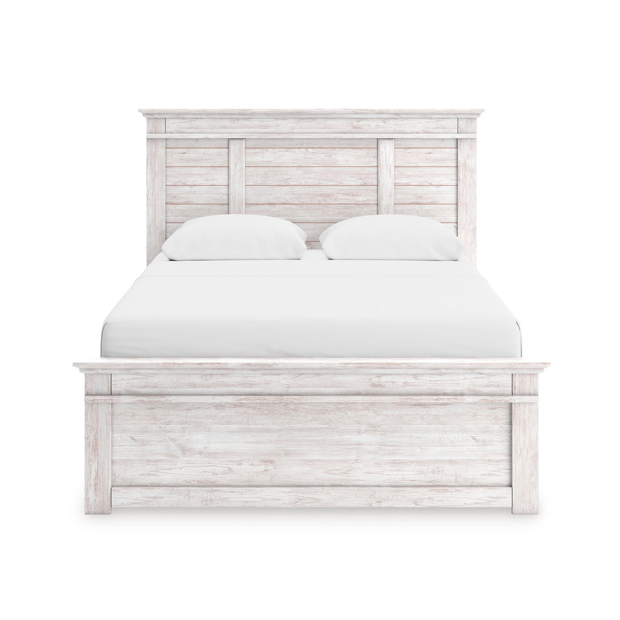 Makidern Whitewash Full Panel Bed with Storage