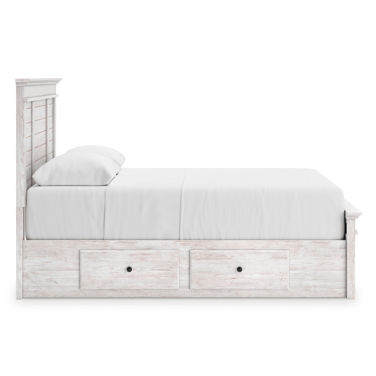 Makidern Whitewash Full Panel Bed with Storage