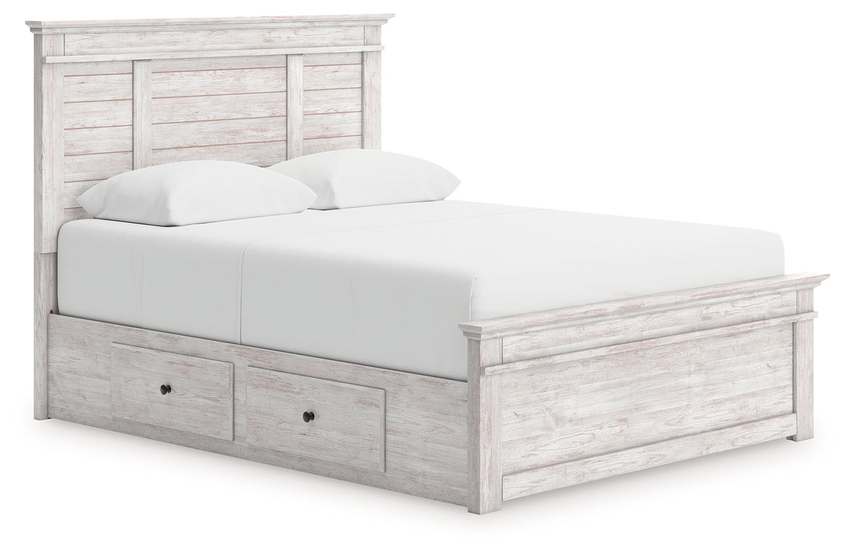 Makidern Whitewash Queen Panel Storage Bed from Ashley Furniture - Luna Furniture