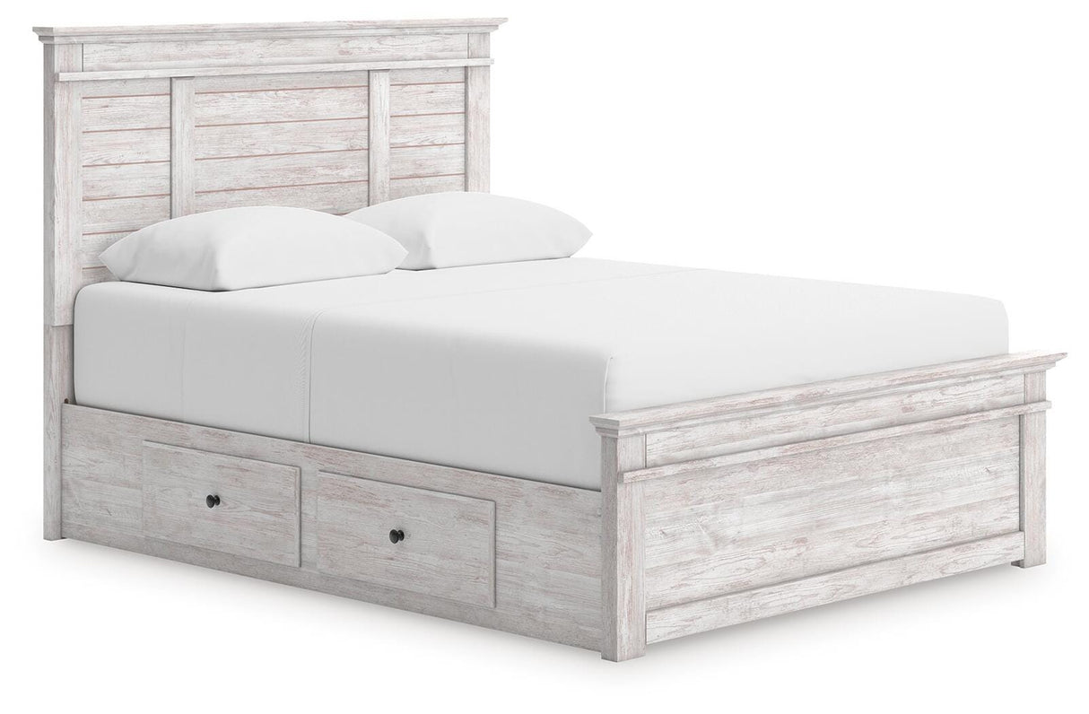 Makidern Whitewash Queen Panel Storage Bed from Ashley Furniture - Luna Furniture