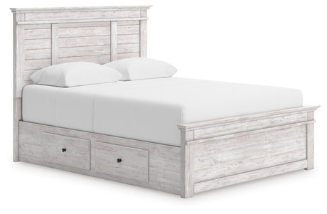 Makidern Whitewash Queen Panel Storage Bed from Ashley Furniture - Luna Furniture