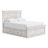 Makidern Whitewash King Panel Storage Bed