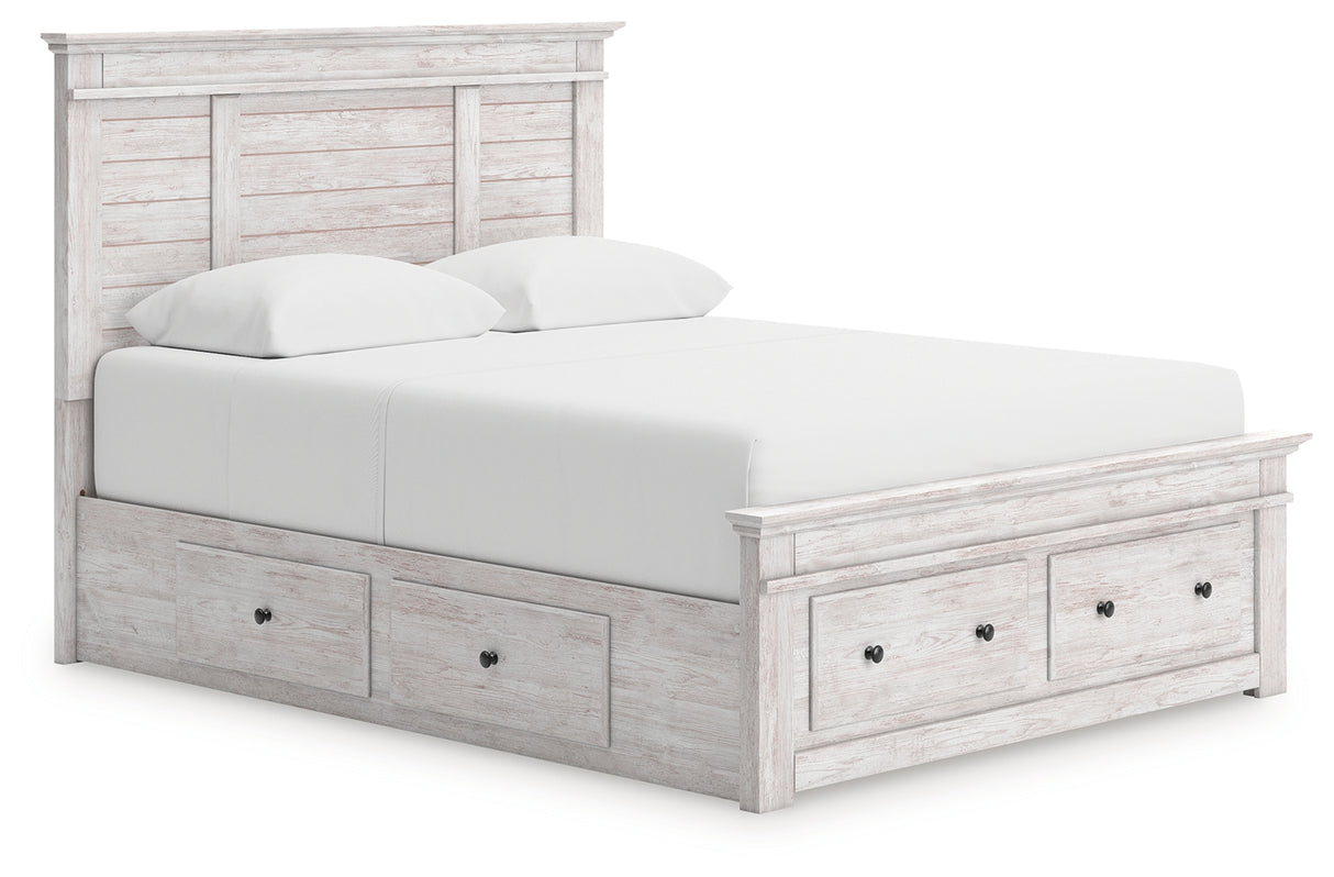 Makidern Whitewash Queen Panel Storage Bed from Ashley Furniture - Luna Furniture