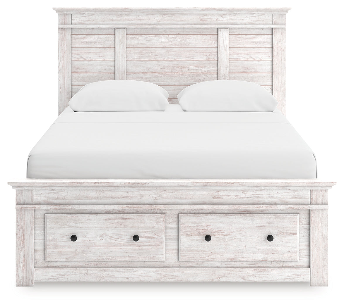 Makidern Whitewash Queen Panel Storage Bed from Ashley Furniture - Luna Furniture