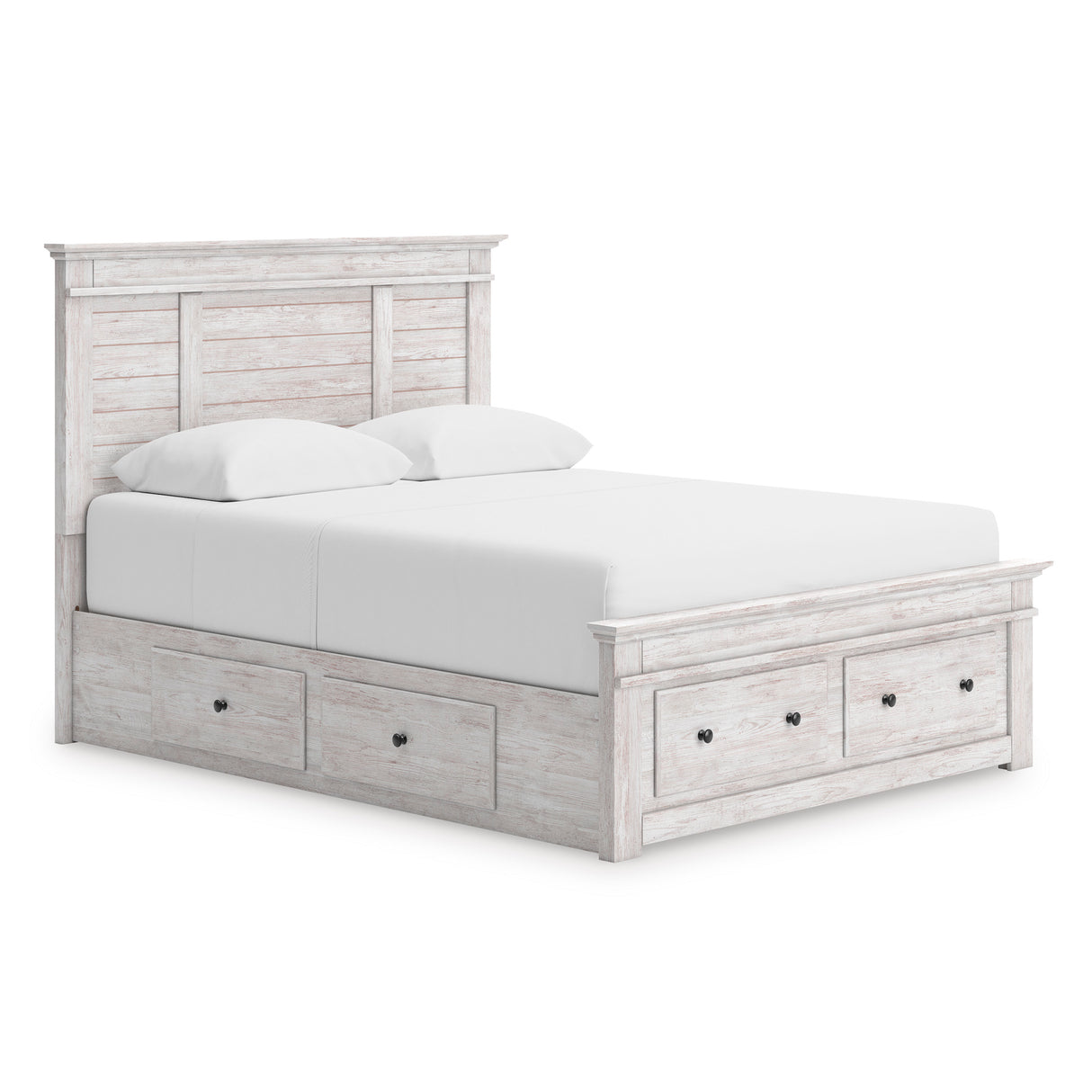 Makidern Whitewash King Panel Storage Bed