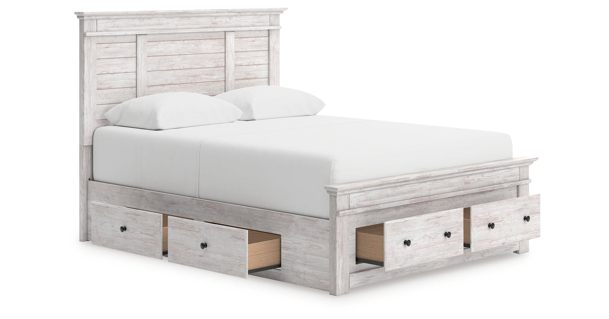 Makidern Whitewash Queen Panel Storage Bed from Ashley Furniture - Luna Furniture
