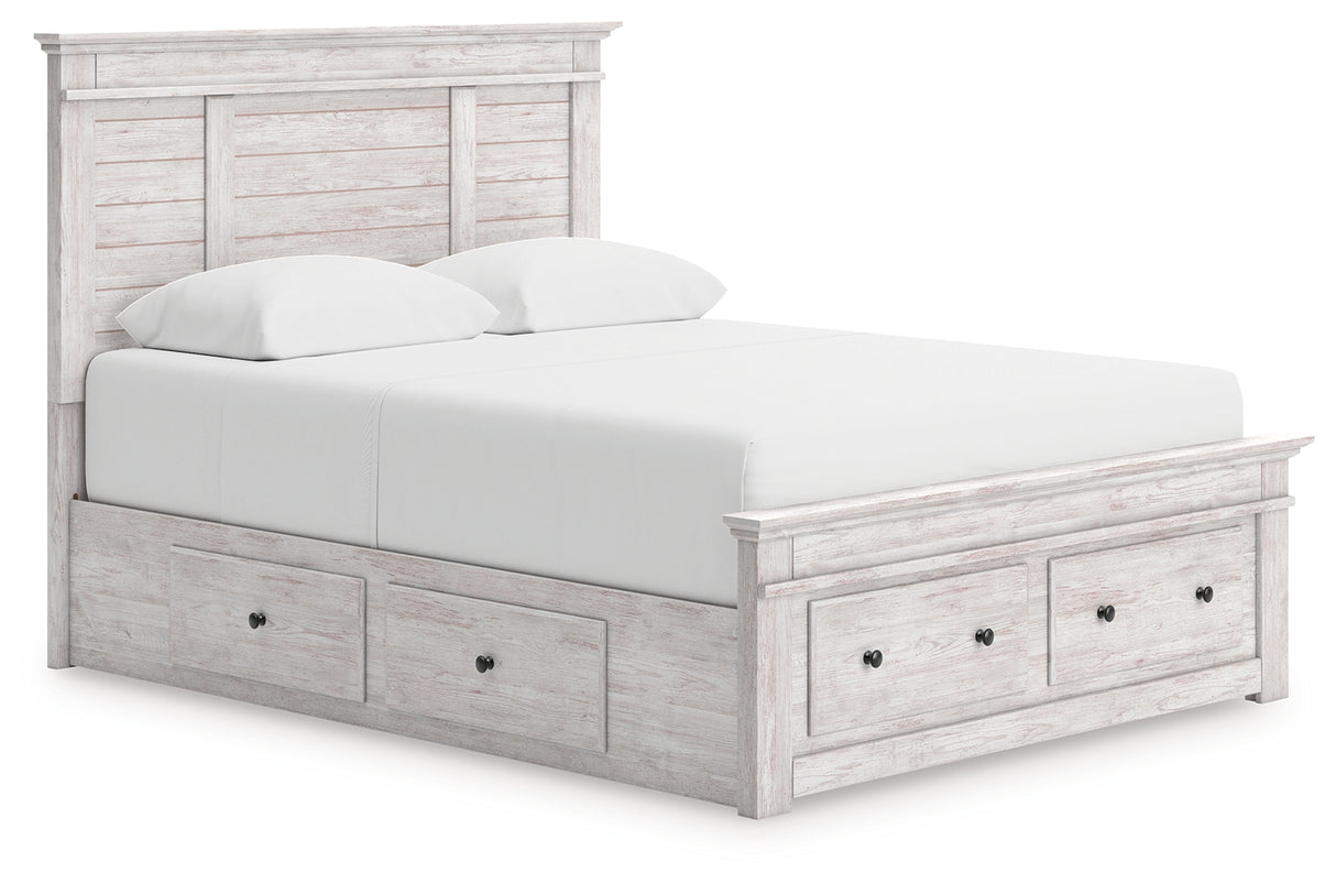 Makidern Whitewash Queen Panel Storage Bed from Ashley Furniture - Luna Furniture