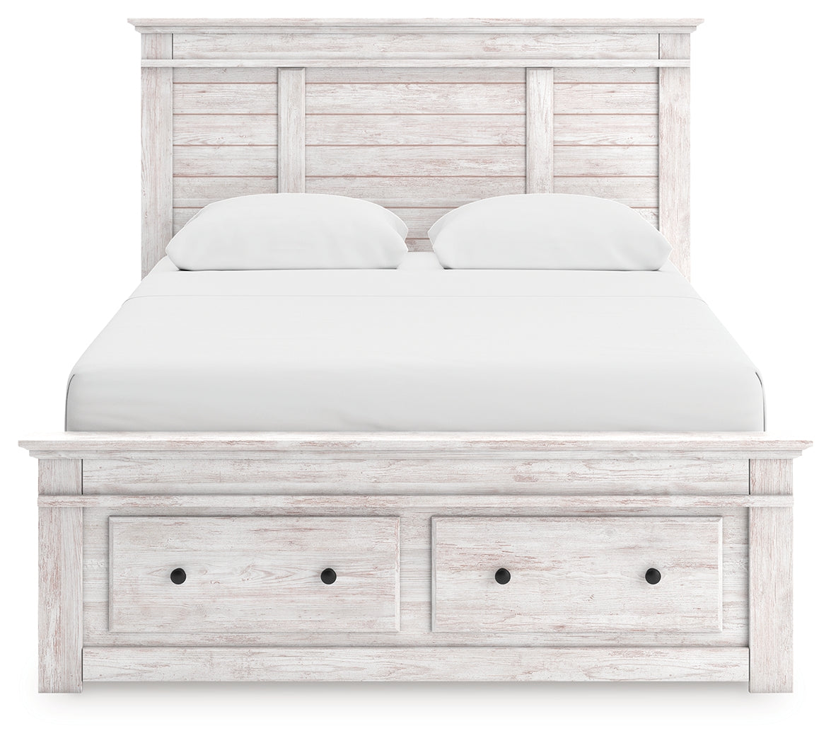 Makidern Whitewash Queen Panel Storage Bed from Ashley Furniture - Luna Furniture
