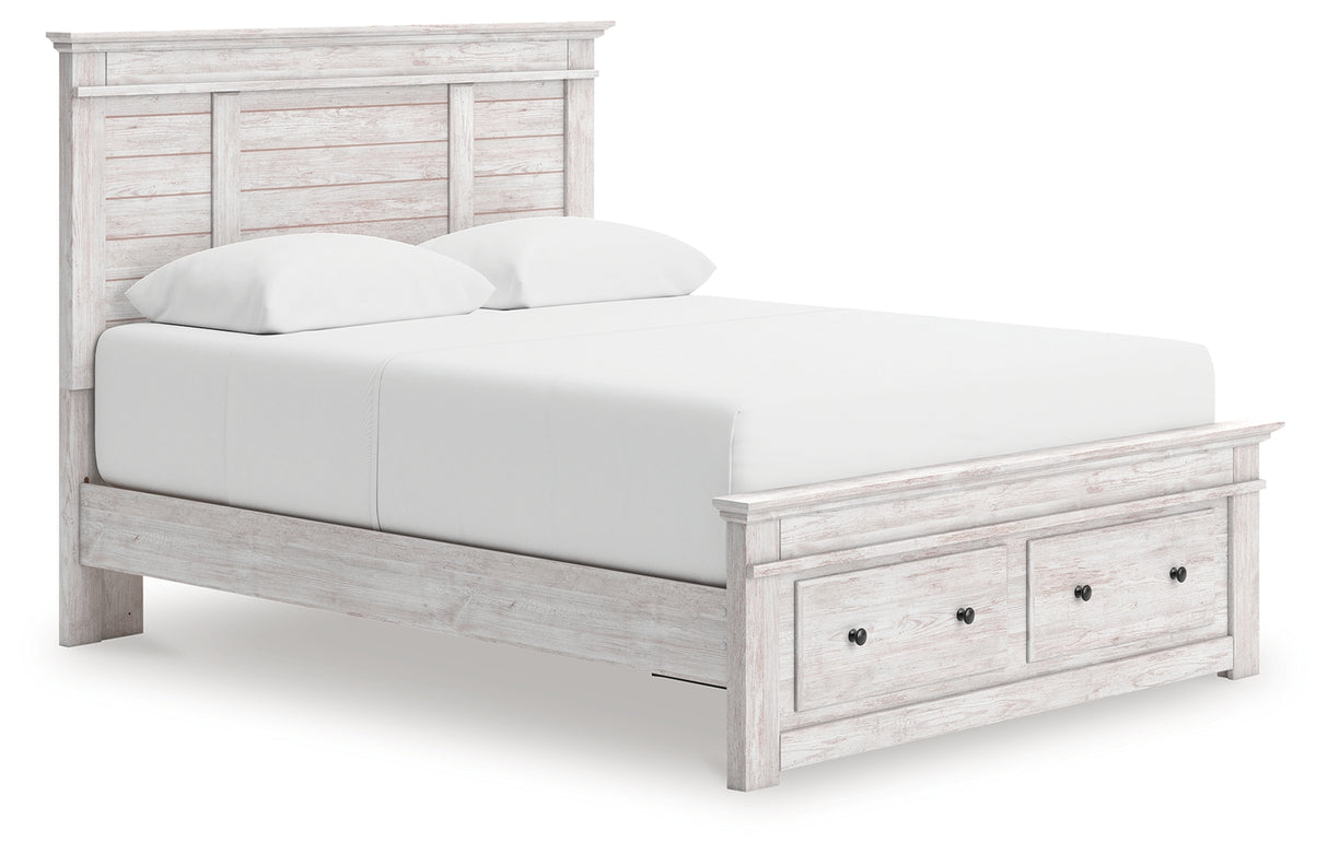 Makidern Whitewash Queen Panel Storage Bed from Ashley Furniture - Luna Furniture