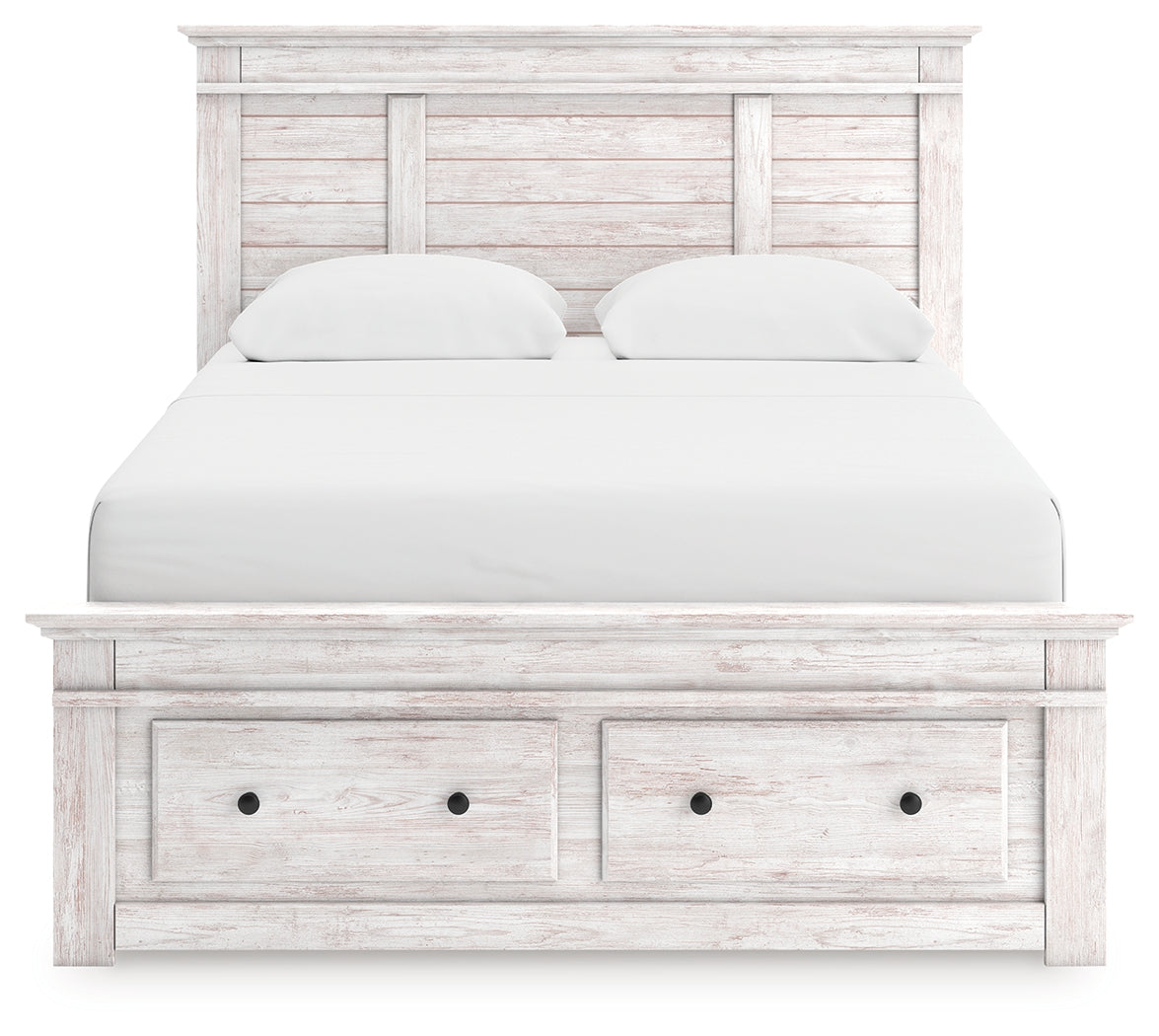 Makidern Whitewash Queen Panel Storage Bed from Ashley Furniture - Luna Furniture
