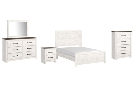 Gerridan White/Gray Full Panel Bed with Mirrored Dresser, Chest and Nightstand from Ashley - Luna Furniture
