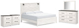Gerridan King Panel Bed with Mirrored Dresser and 2 Nightstands in White/Gray from Ashley Furniture - Luna Furniture