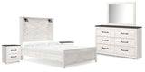 Gerridan Queen Panel Bed with Mirrored Dresser and 2 Nightstands in White/Gray from Ashley Furniture - Luna Furniture