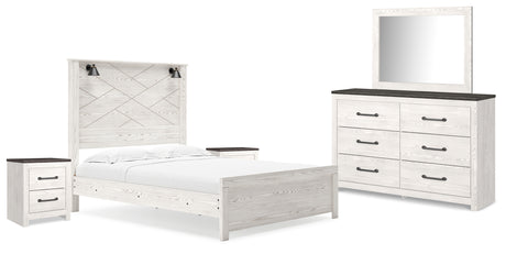 Gerridan Queen Panel Bed with Mirrored Dresser and 2 Nightstands in White/Gray from Ashley - Luna Furniture