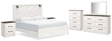 Gerridan King Panel Bed with Mirrored Dresser, Chest and 2 Nightstands in White/Gray from Ashley Furniture - Luna Furniture