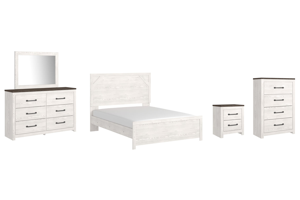 Gerridan White/Gray Queen Panel Bed with Mirrored Dresser, Chest and Nightstand from Ashley Furniture - Luna Furniture