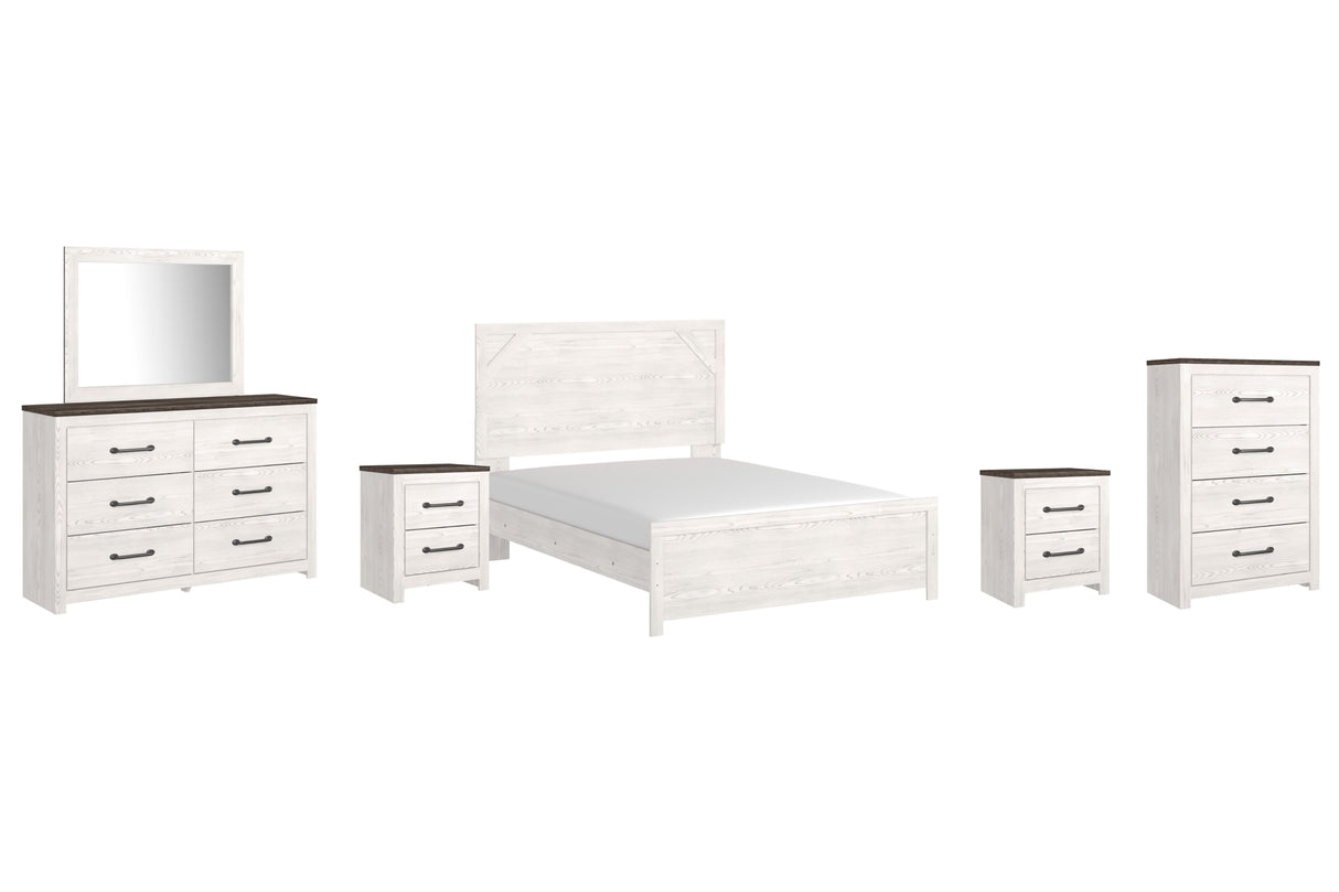 Gerridan White/Gray Queen Panel Bed with Dresser and Mirror, Chest and 2 Nightstands from Ashley Furniture - Luna Furniture