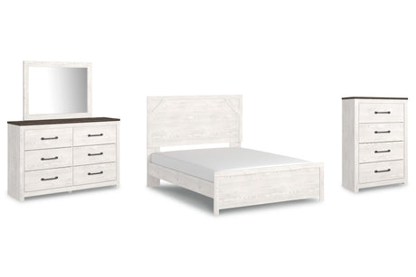 Gerridan White/Gray Queen Panel Bed with Mirrored Dresser and Chest from Ashley - Luna Furniture