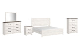 Gerridan White/Gray King Panel Bed with Mirrored Dresser, Chest and Nightstand from Ashley - Luna Furniture