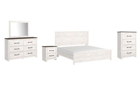 Gerridan White/Gray King Panel Bed with Mirrored Dresser, Chest and Nightstand from Ashley - Luna Furniture