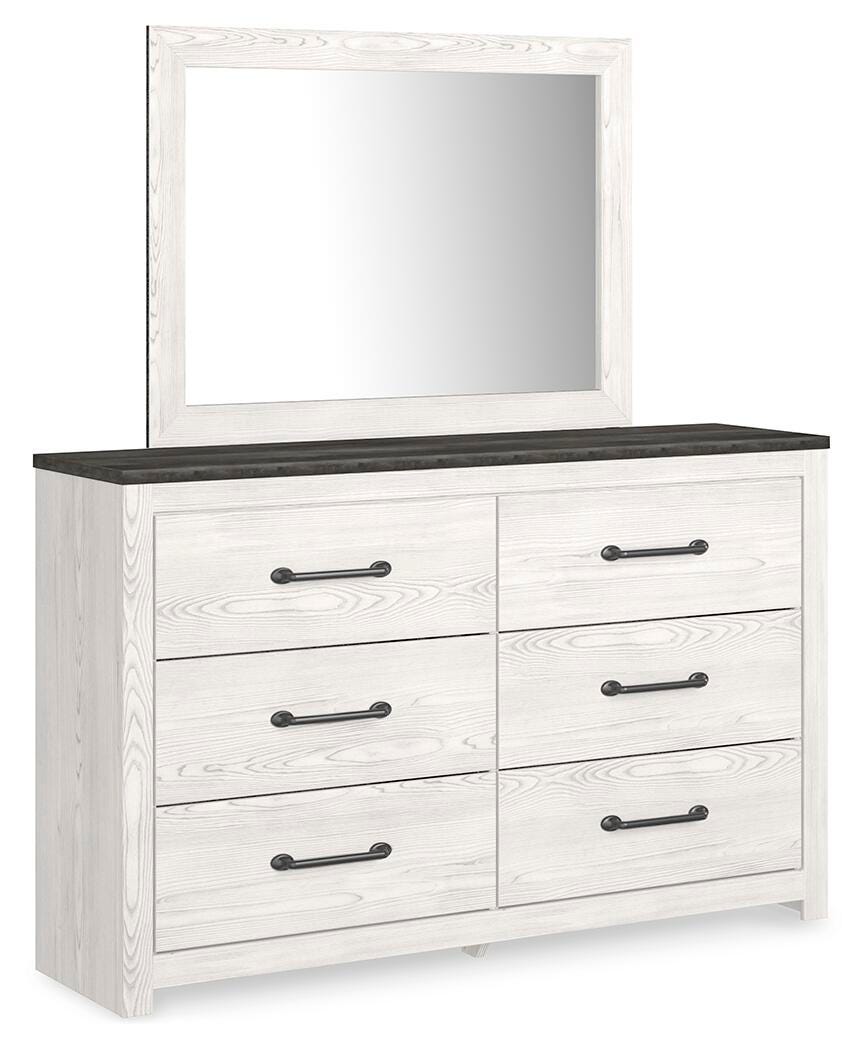 Gerridan White/Gray Queen Panel Bed with Mirrored Dresser, Chest and 2 Nightstands from Ashley Furniture - Luna Furniture