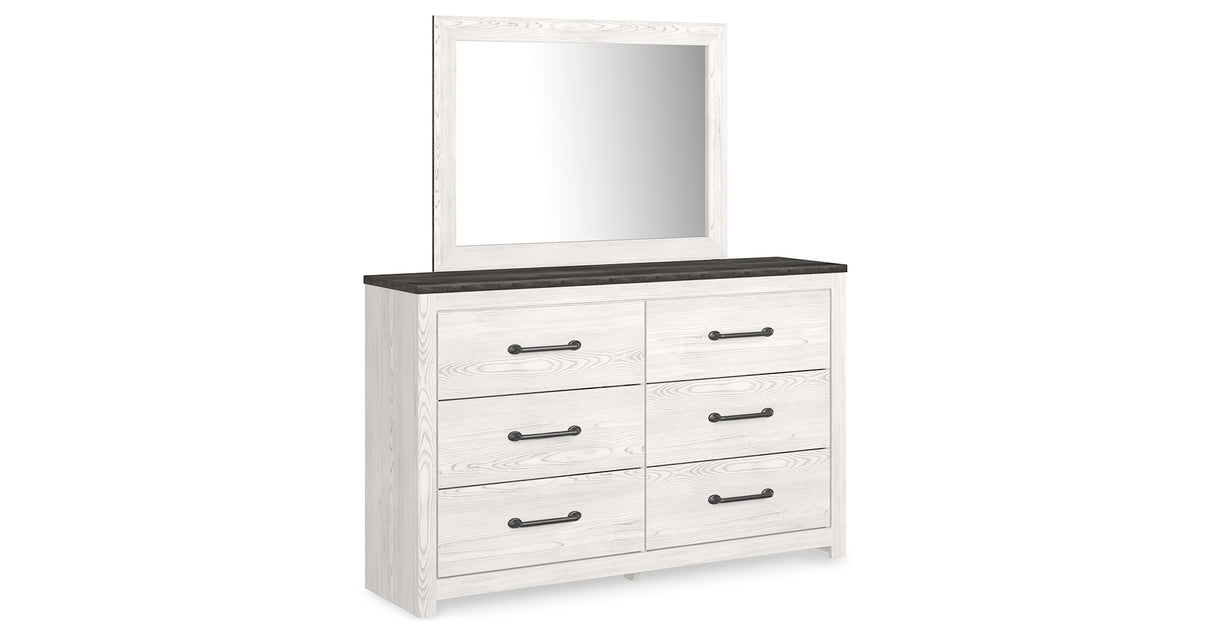Gerridan Full Panel Bed with Mirrored Dresser, Chest and 2 Nightstands in White/Gray from Ashley - Luna Furniture