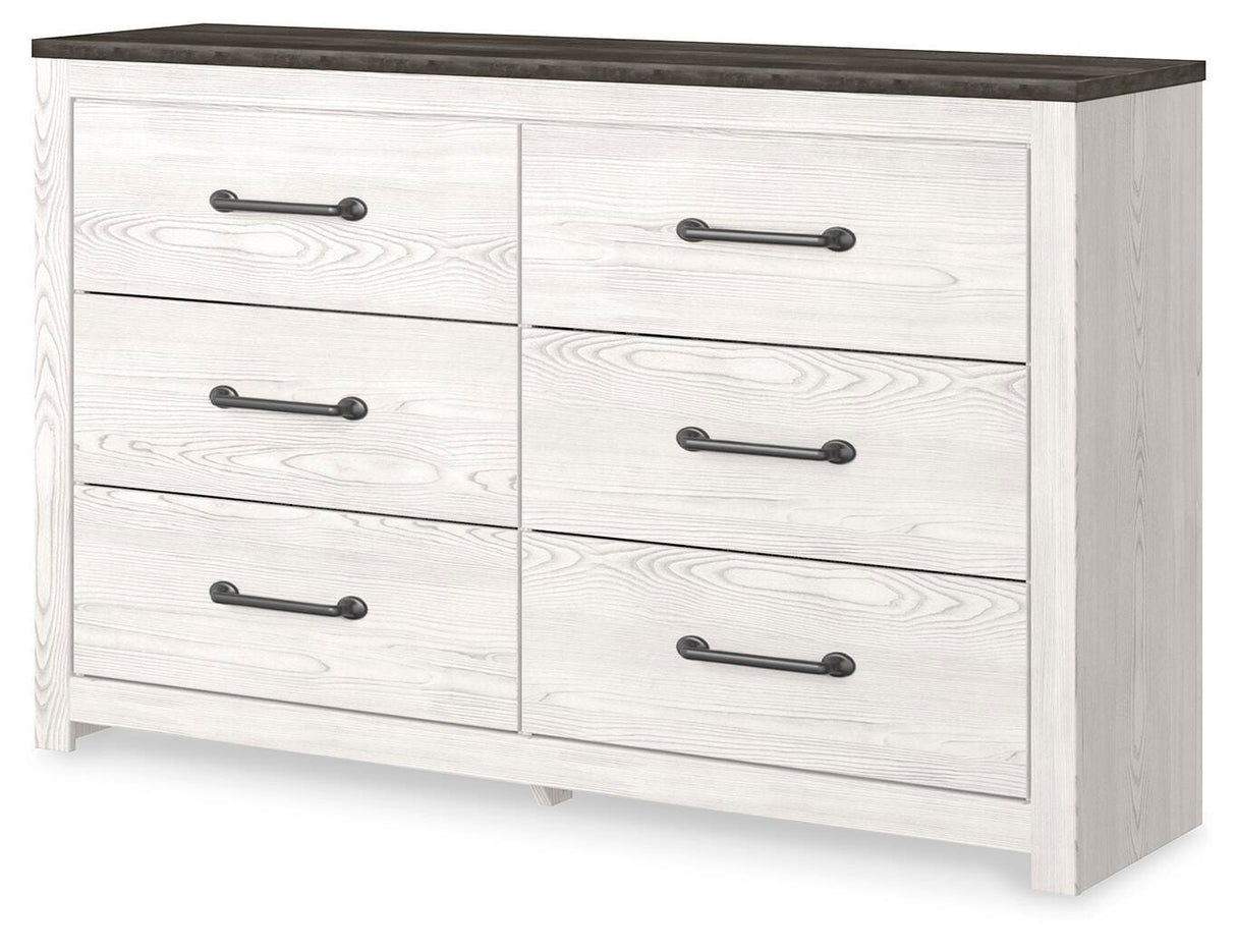 Gerridan Queen Panel Bed with Mirrored Dresser and 2 Nightstands in White/Gray from Ashley Furniture - Luna Furniture