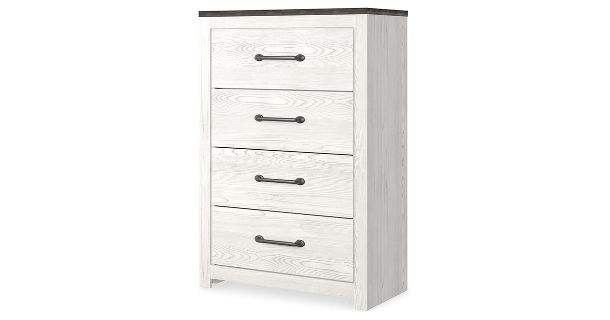Gerridan Queen Panel Bed with Mirrored Dresser and Chest in White/Gray from Ashley Furniture - Luna Furniture