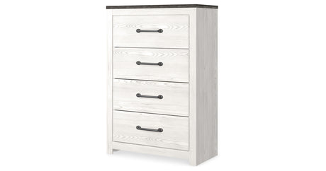 Gerridan Queen Panel Bed with Mirrored Dresser and Chest in White/Gray from Ashley - Luna Furniture