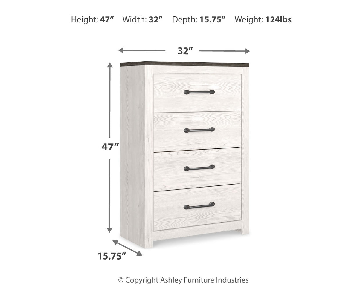 Gerridan King Panel Bed with Mirrored Dresser and Chest in White/Gray from Ashley Furniture - Luna Furniture