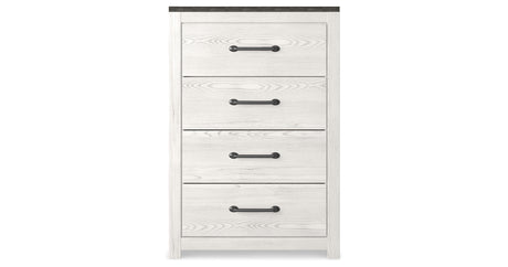 Gerridan King Panel Bed with Mirrored Dresser and Chest in White/Gray from Ashley - Luna Furniture