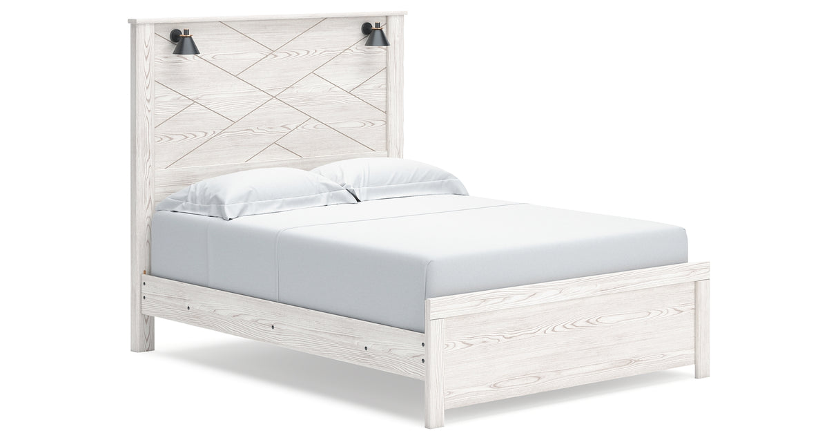 Gerridan Queen Panel Bed with 2 Nightstands in White/Gray from Ashley Furniture - Luna Furniture