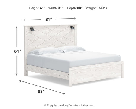 Gerridan King Panel Bed with Mirrored Dresser and Chest in White/Gray from Ashley - Luna Furniture