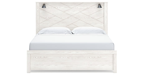 Gerridan King Panel Bed with Mirrored Dresser and Chest in White/Gray from Ashley - Luna Furniture