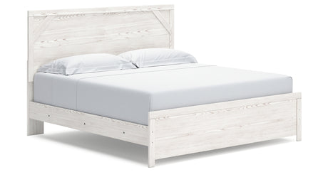 Gerridan King Panel Bed with Mirrored Dresser and 2 Nightstands in White/Gray from Ashley - Luna Furniture